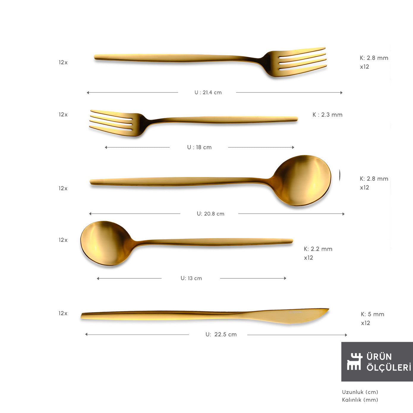 Orion Matte Gold 12 Person 60 Piece Cutlery Set