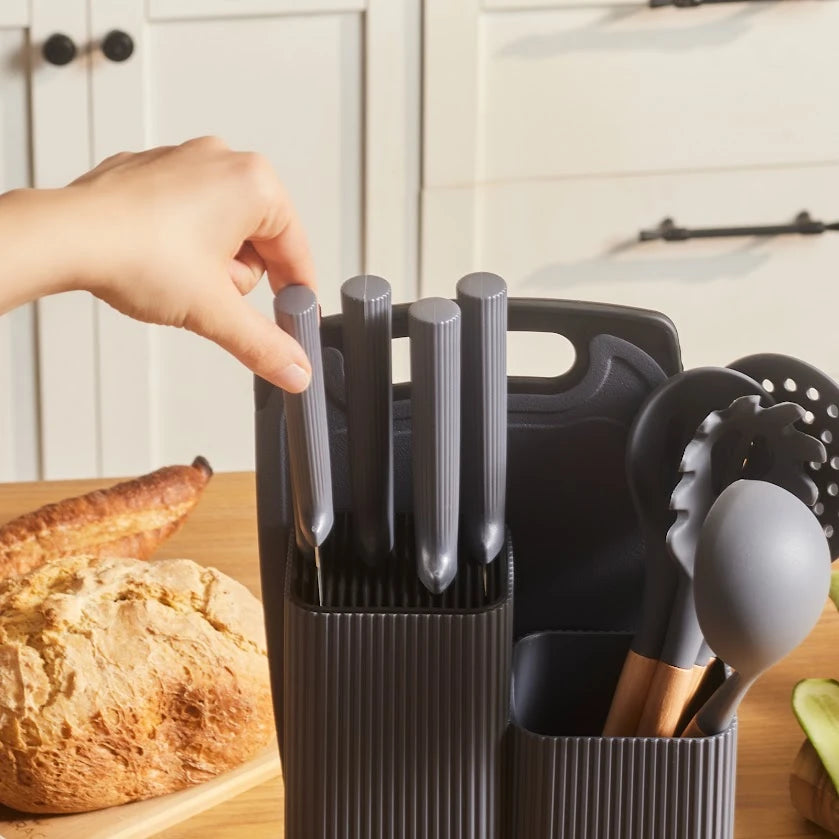 Karaca Massimo 12-Piece Knife Set with Cutting Board and Serving Set, Anthracite