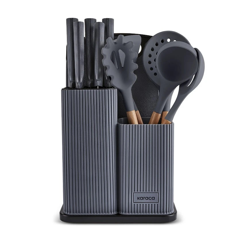 Karaca Massimo 12-Piece Knife Set with Cutting Board and Serving Set, Anthracite