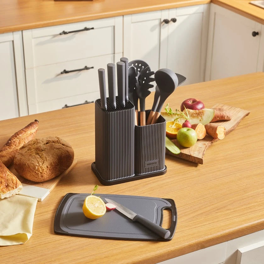 Karaca Massimo 12-Piece Knife Set with Cutting Board and Serving Set, Anthracite