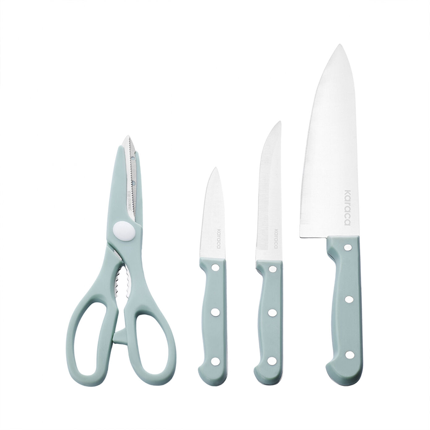 Karaca Sharp 4 in 1 6 Piece Cutting Board Knife Set Mint