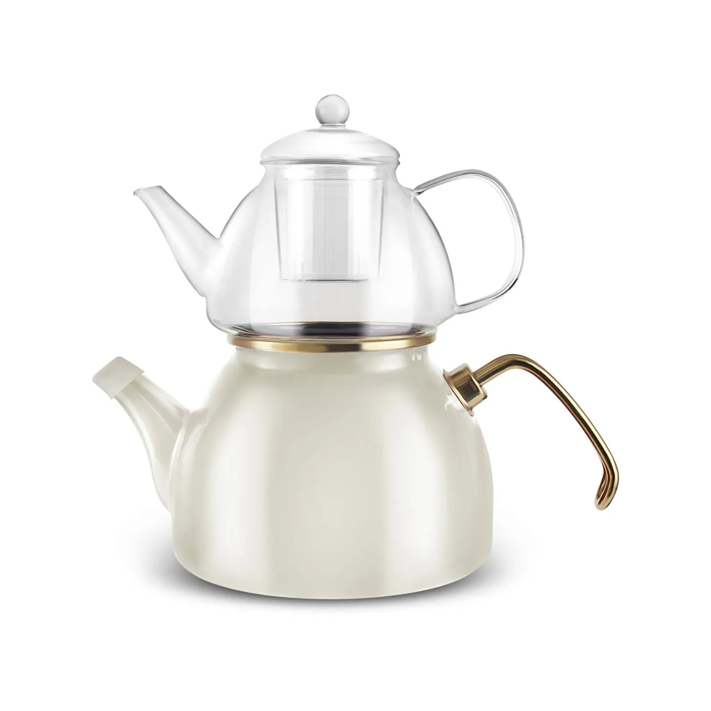 Aren Enamel Glass Perforated Midi Teapot Set, Cream