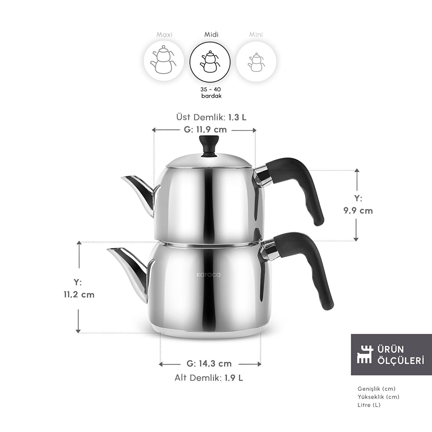 Karaca Nero Maxi Teapot Set Black