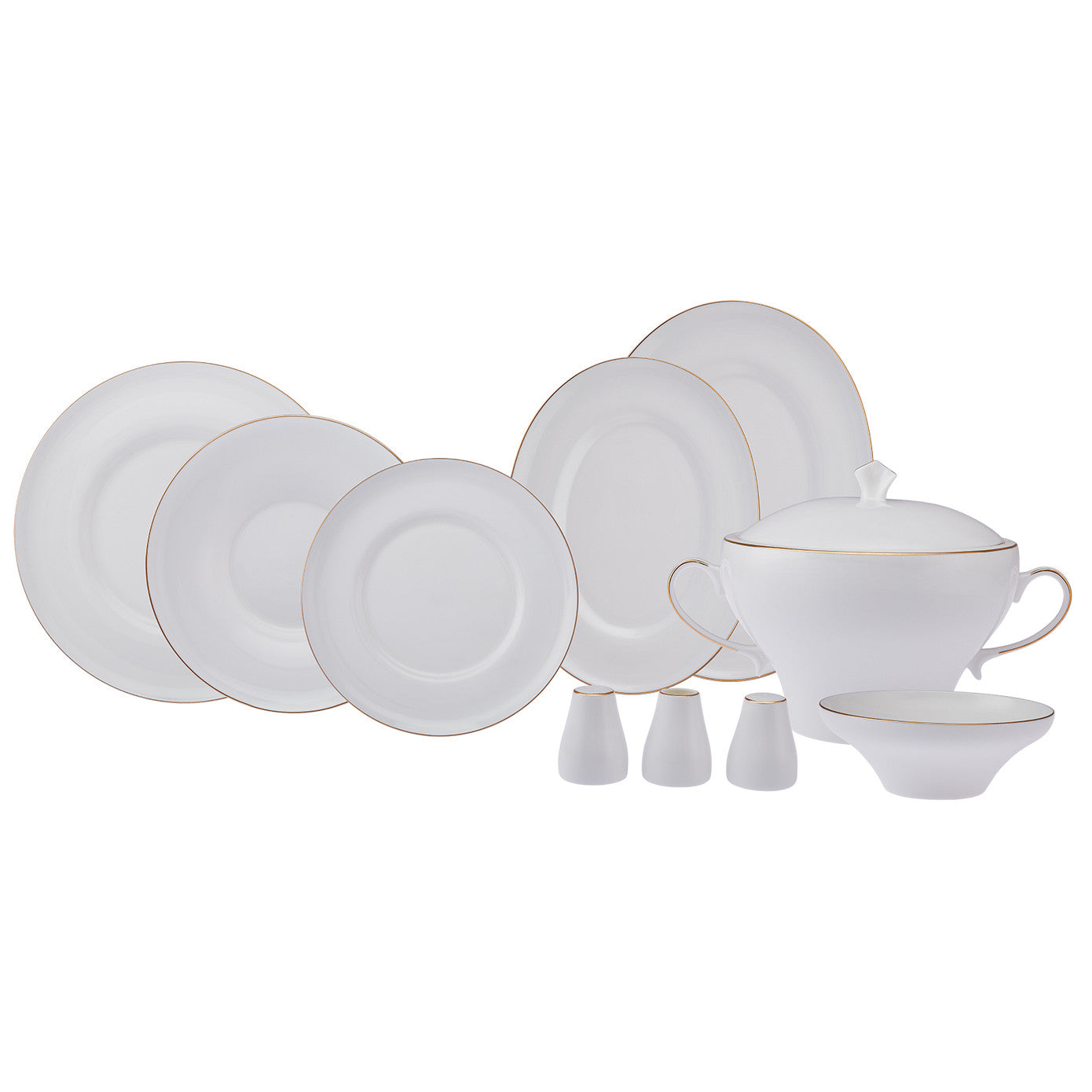 Emsan Alicia Fine Bone 60 Piece Round Dinner Set for 12 People Gold