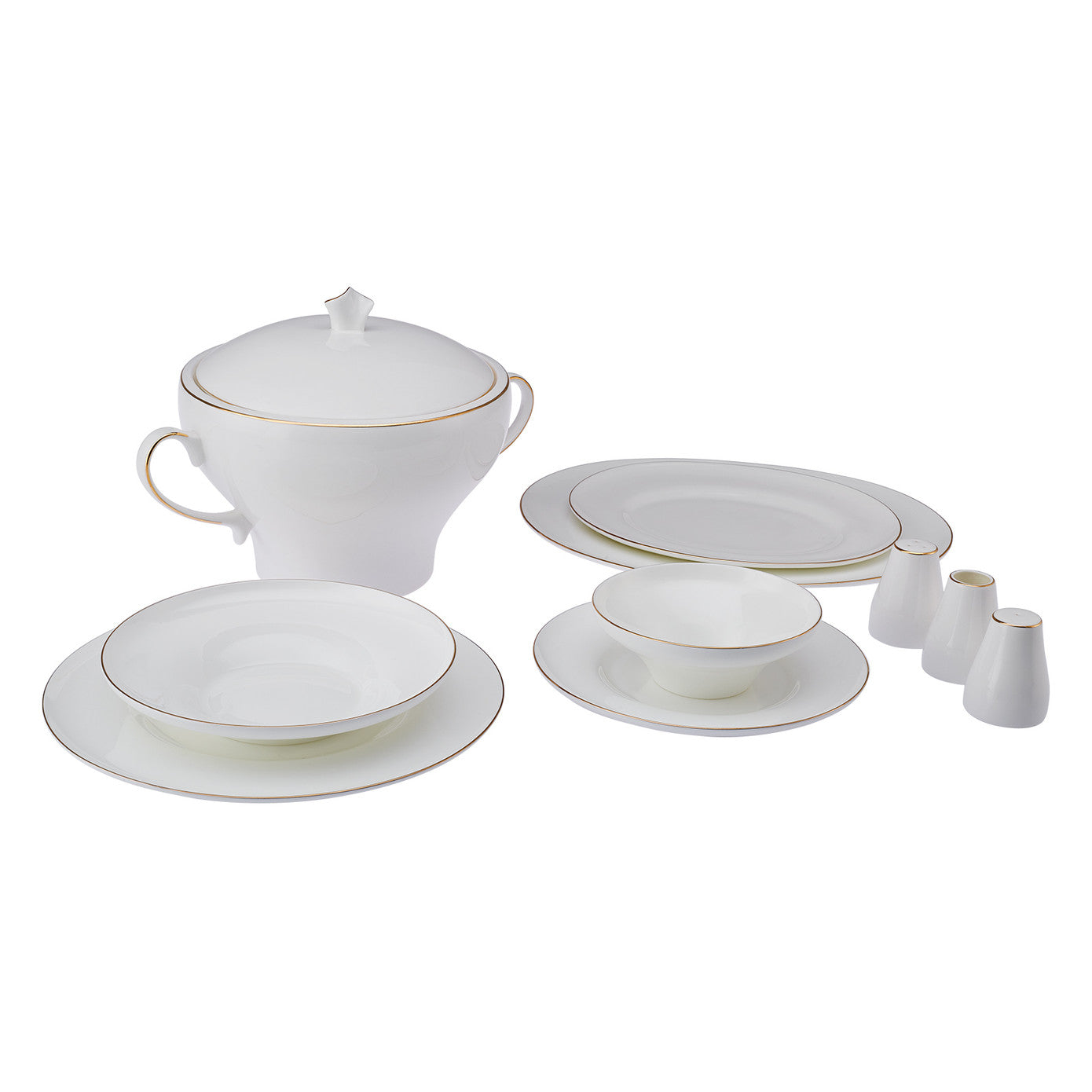 Emsan Alicia Fine Bone 60 Piece Round Dinner Set for 12 People Gold