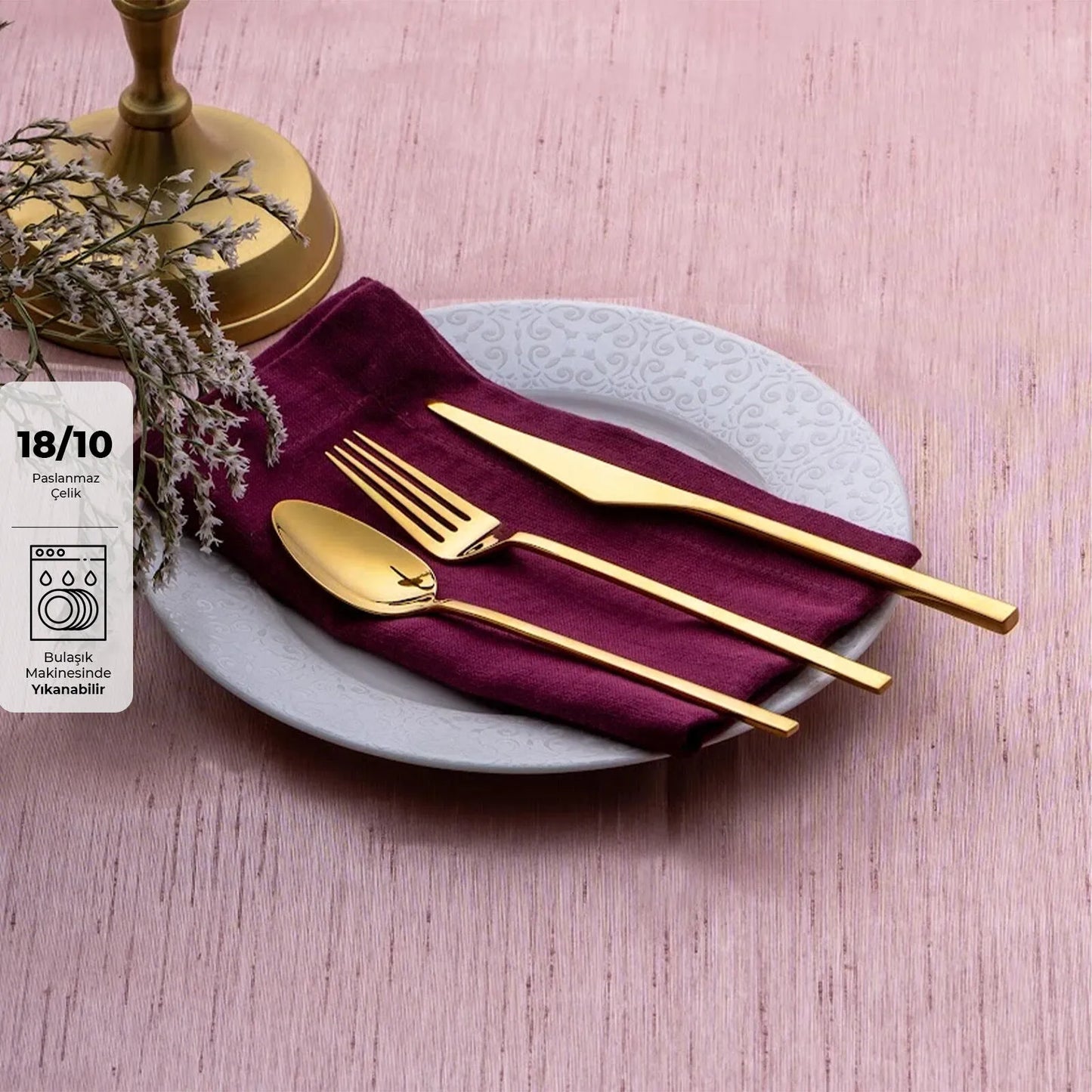 Emsan Alba 18-Piece Shiny Gold Dessert Boxed Cutlery Set