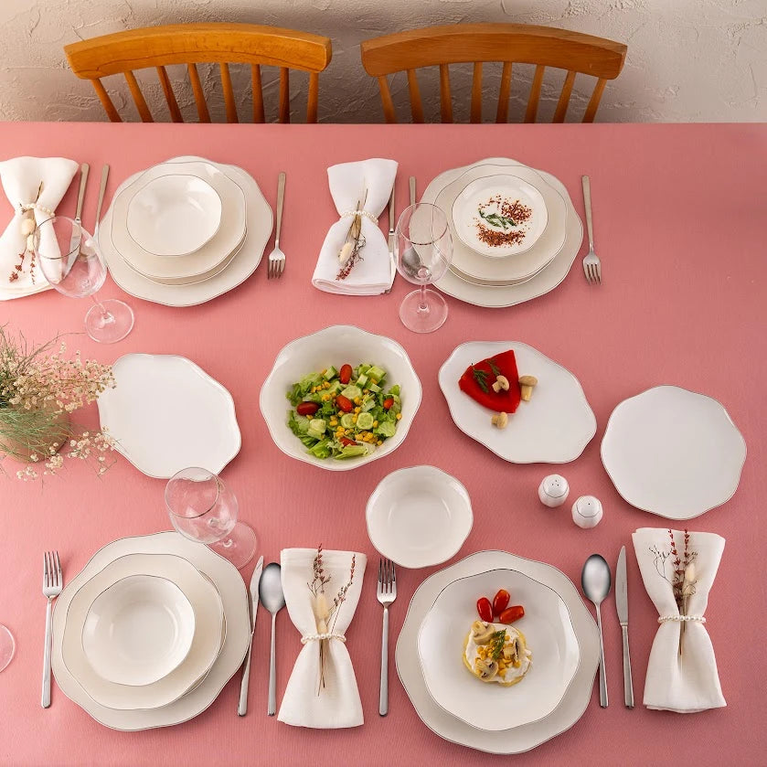 Emsan Lotus 53 Piece Dinner Set for 12 People Platinum