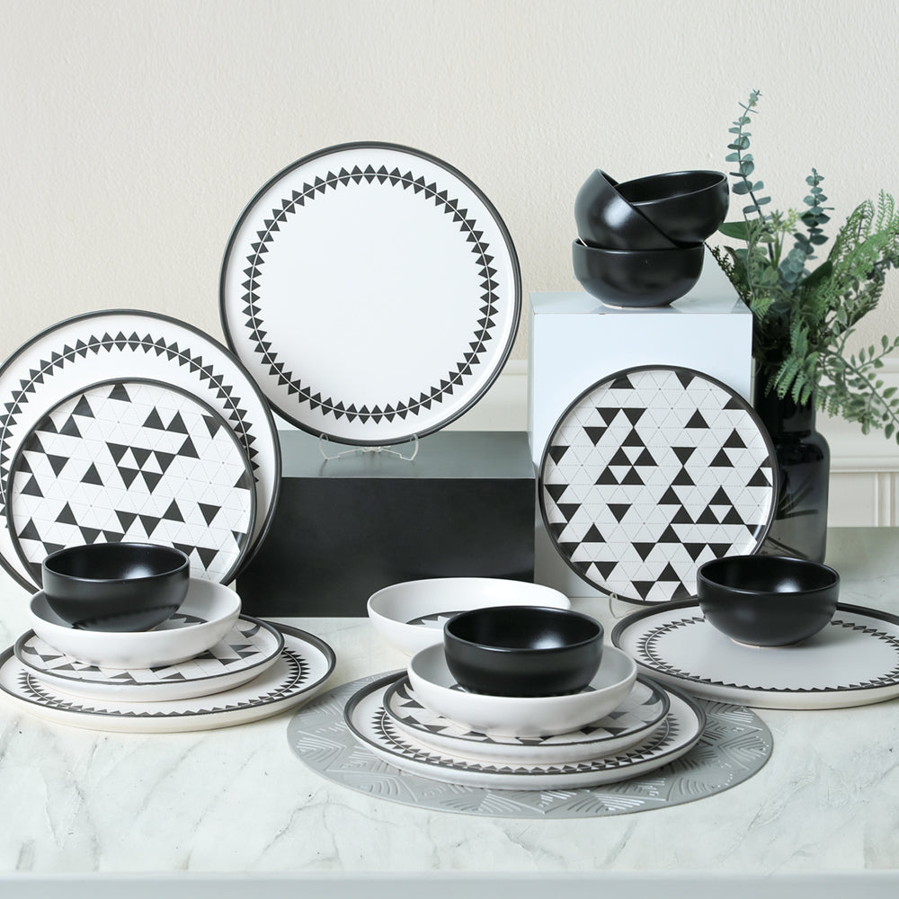 Black Pattern Nordic Dining Set 24 Pieces for 6 People