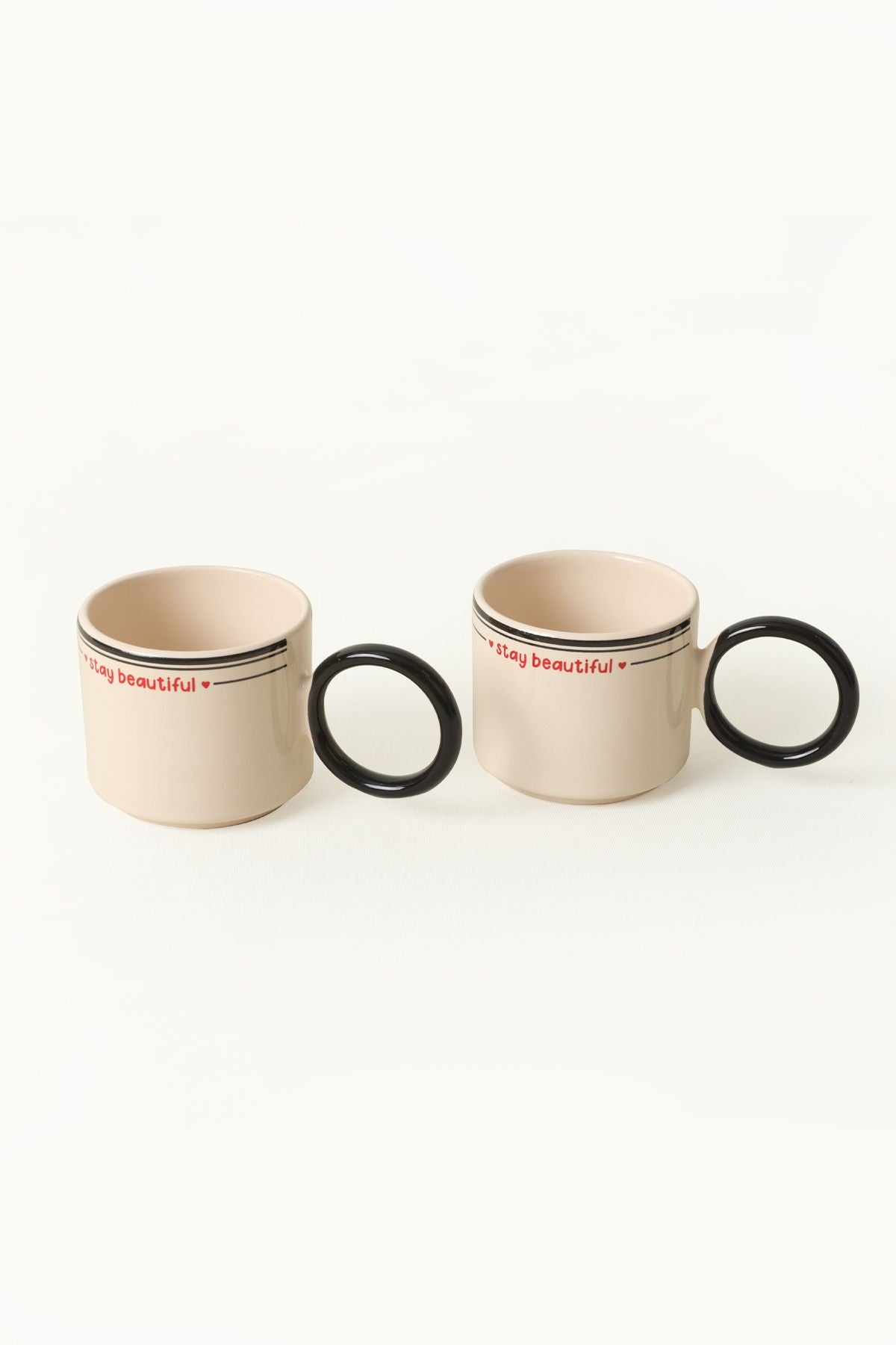 Stay Beautiful Black Mugs Stackable Ring Handle Cup 2 Pieces