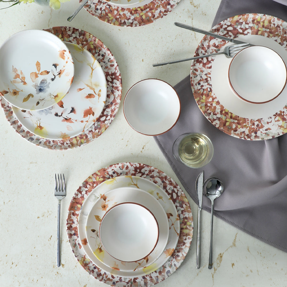 Brown Flowers Nordic Dinner Set 24 Pieces for 6 People
