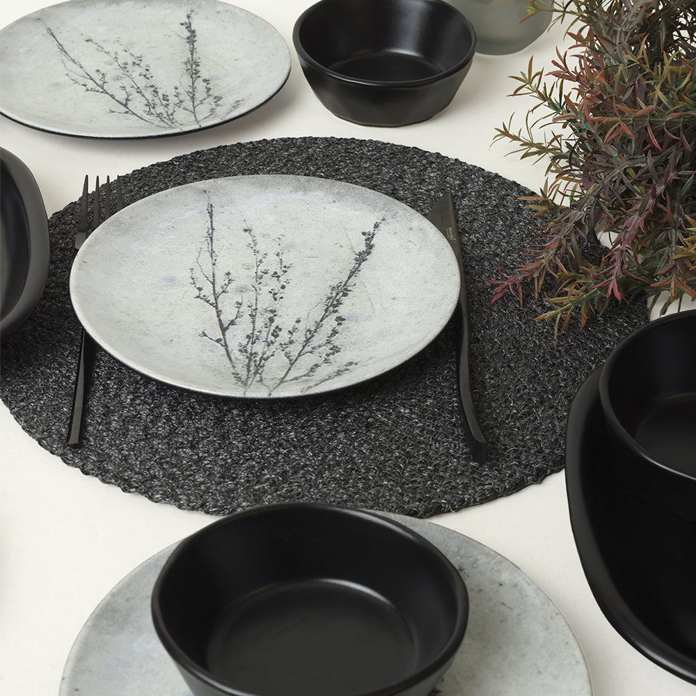Black Little Flower Breakfast Set 10 Pieces for 4 People