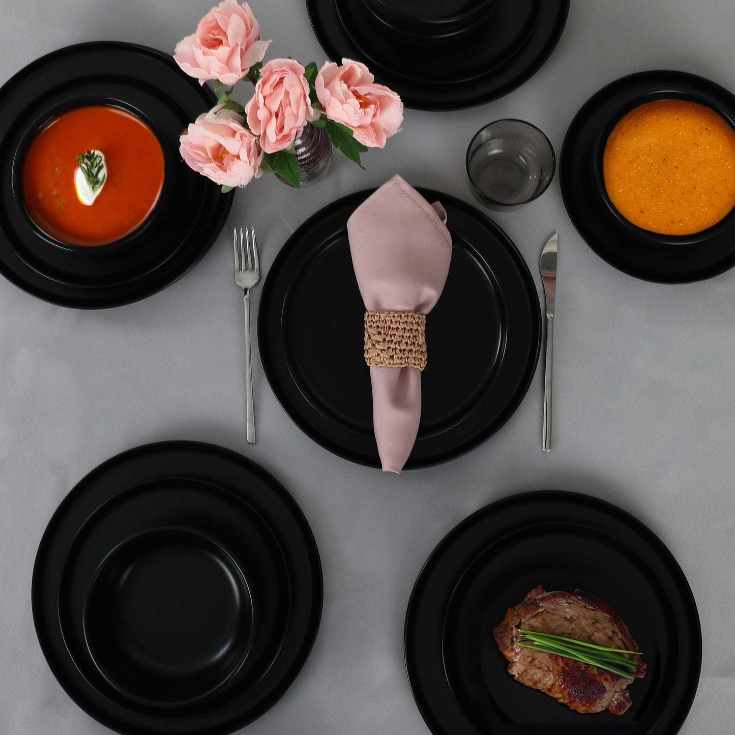 Nordic Matte Black Dining Set 18 Pieces 6 Person