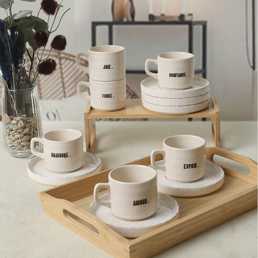Deep Collection Motto Stackable Tea Set 12 Pieces for 6 People