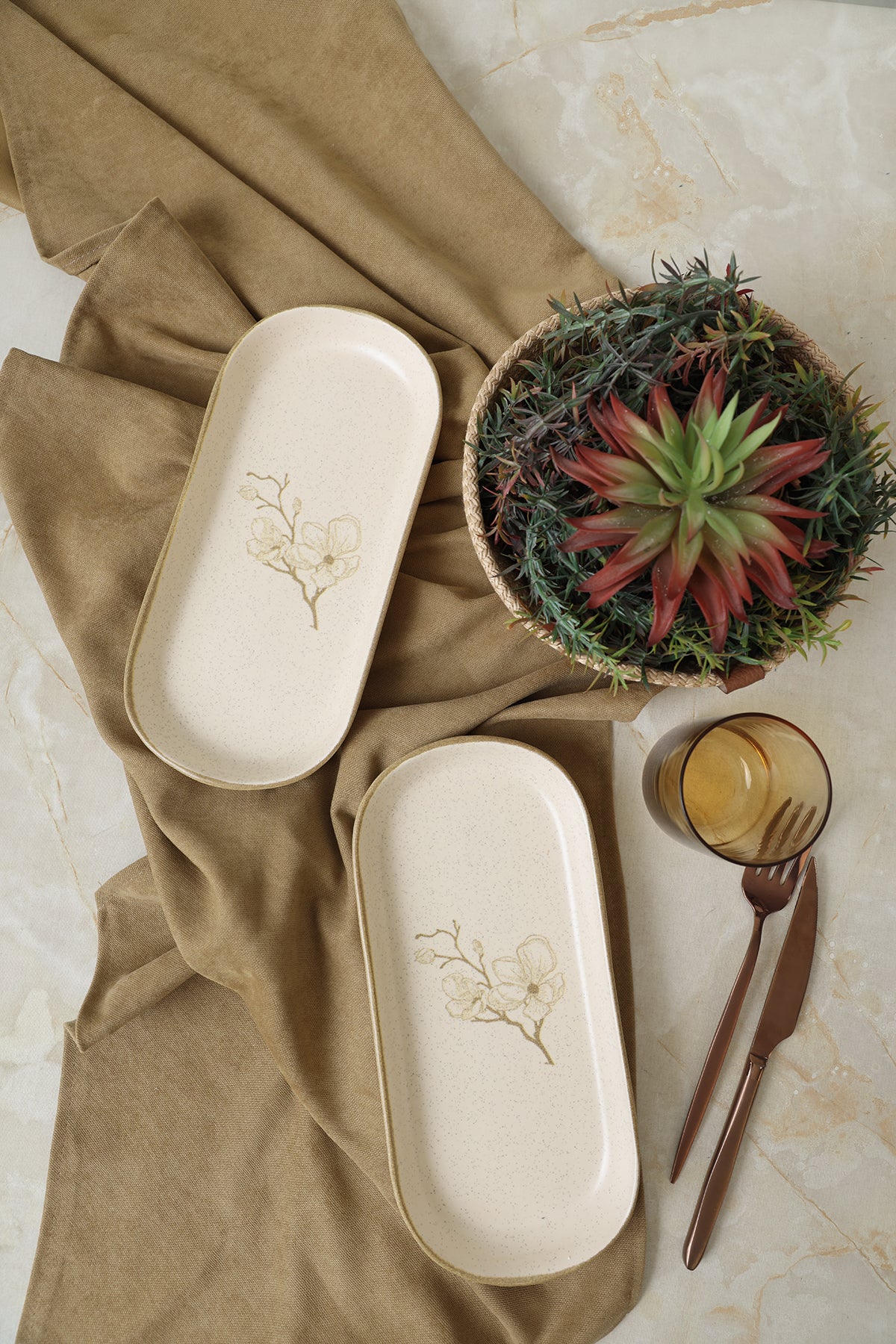 Taupe Bloom Noyan Boat Plate 26 cm 2 Pieces
