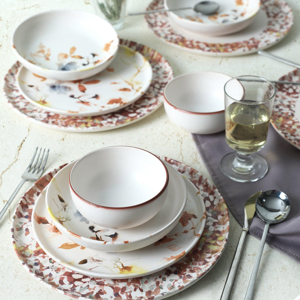 Brown Flowers Nordic Dinner Set 24 Pieces for 6 People