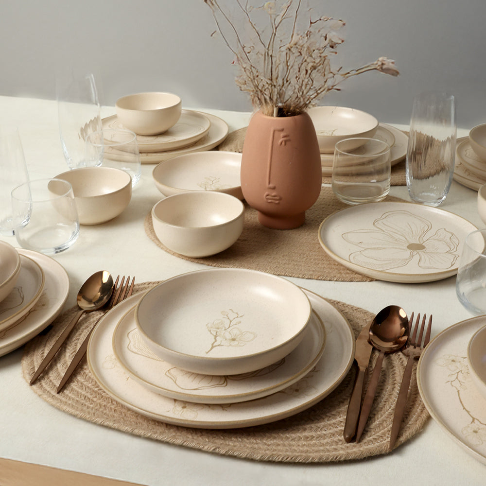 Taupe Bloom Nordic Dinner Set 24 Pieces for 6 People