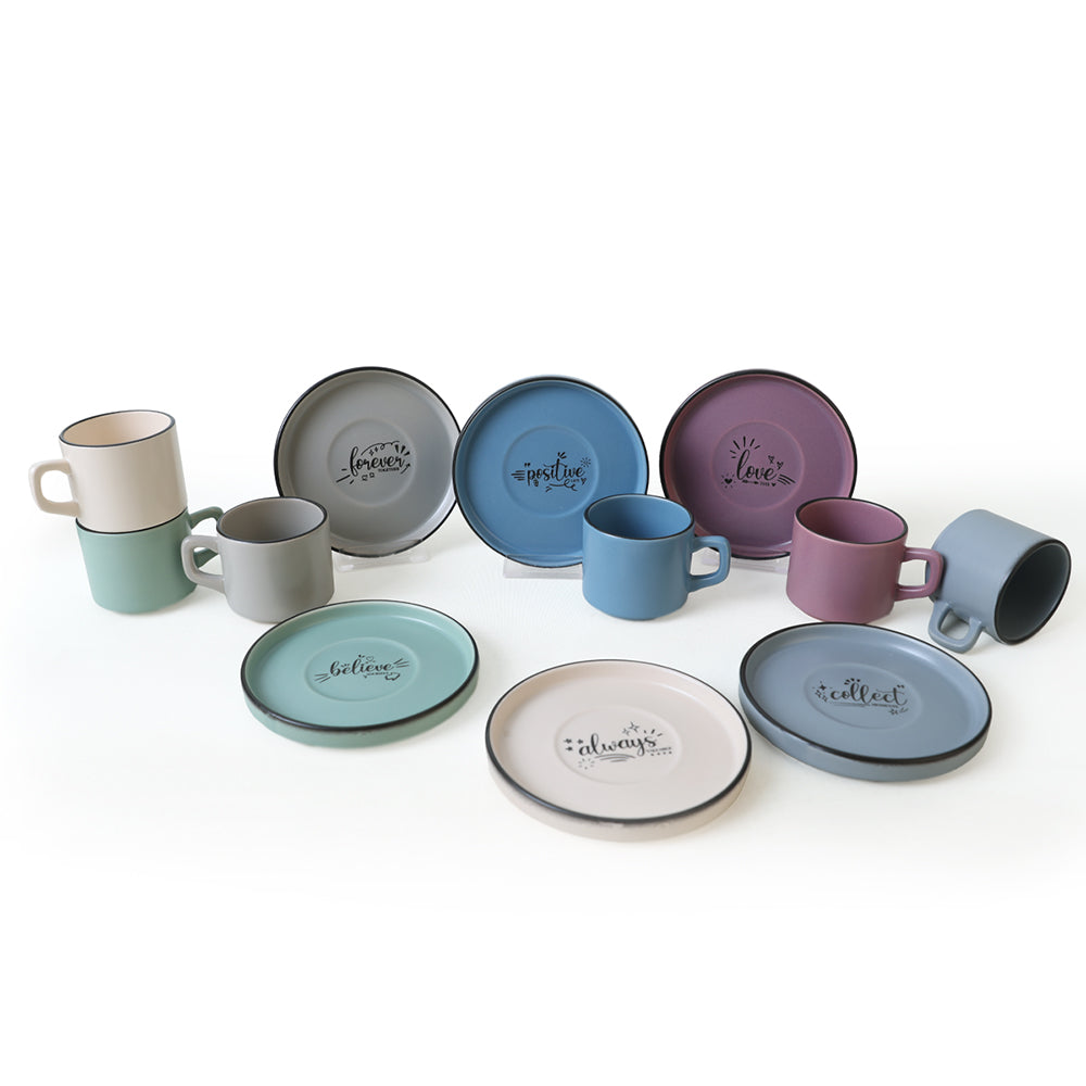 Rainbow Motto Stackable Tea Set 12 Pieces for 6 People