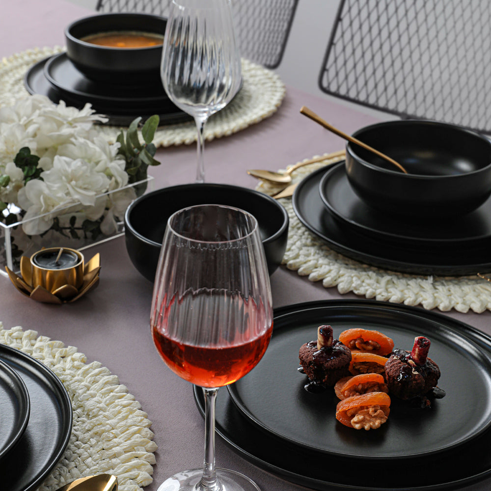 Nordic Matte Black Dining Set 18 Pieces 6 Person