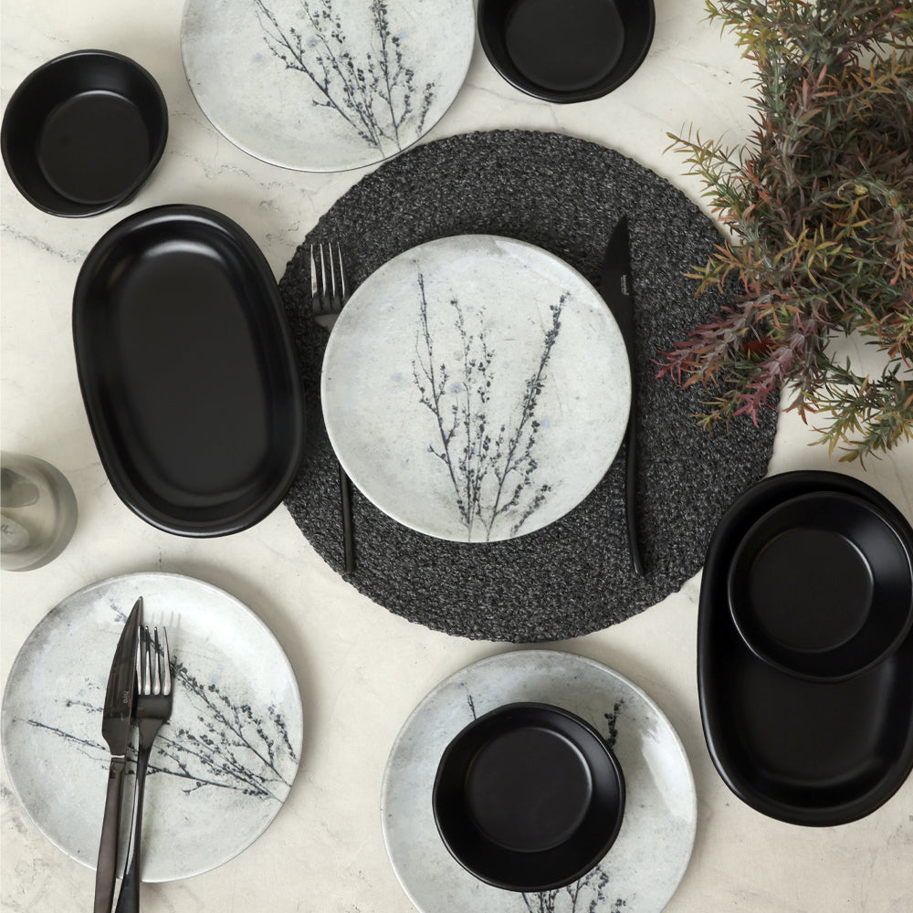 Black Little Flower Breakfast Set 10 Pieces for 4 People