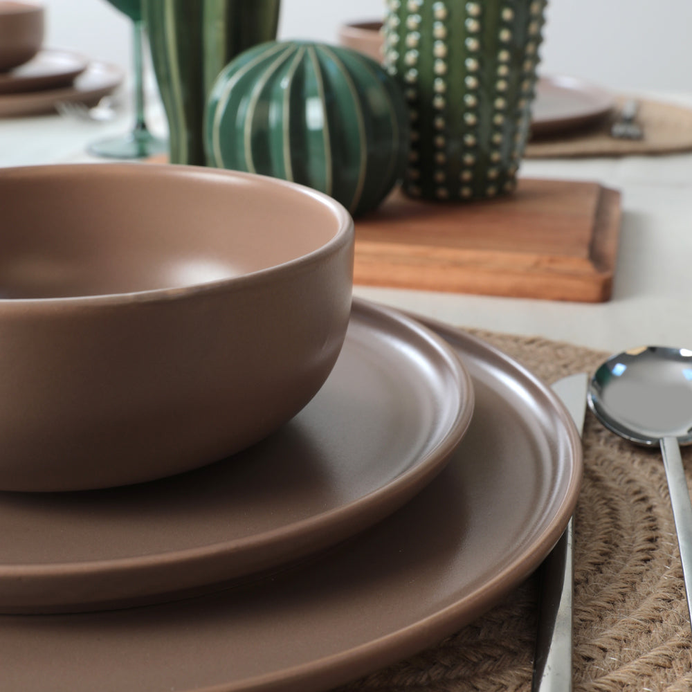 Nordic Matte Earth Taupe Dining Set 18 Pieces 6 Person