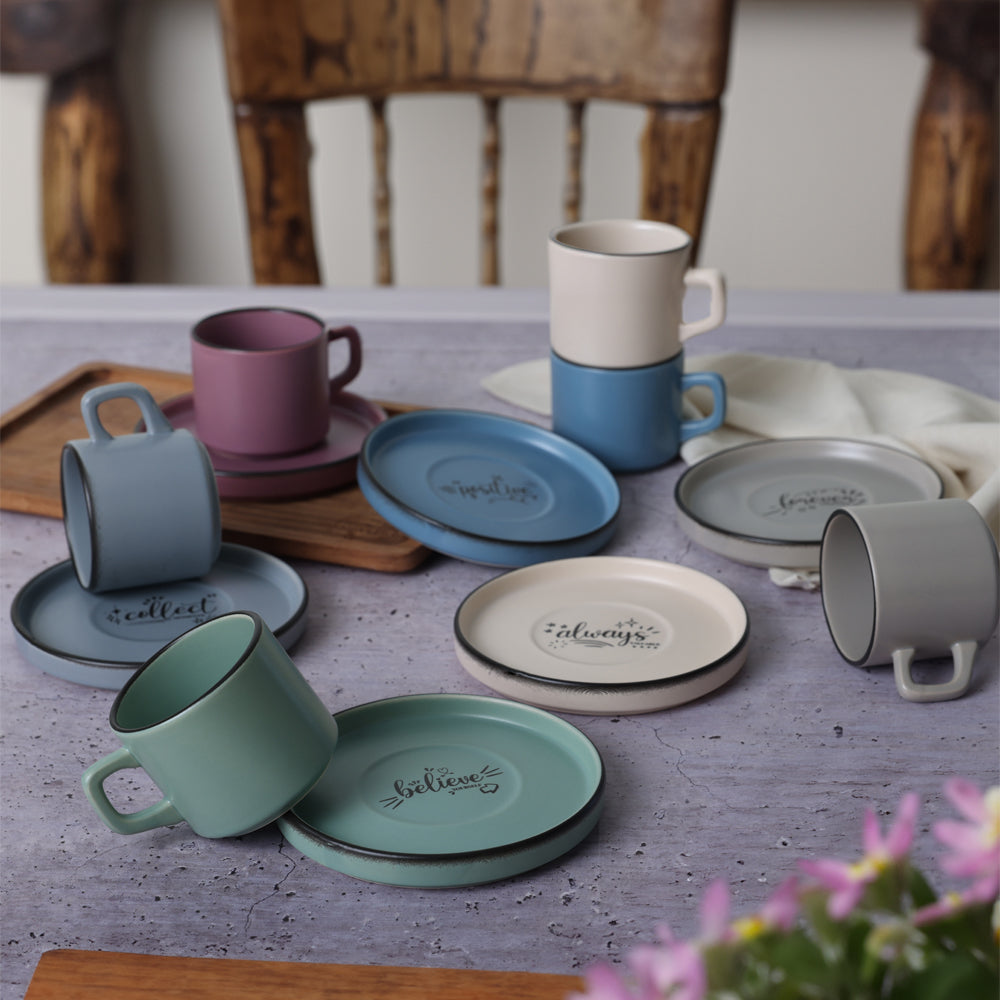 Rainbow Motto Stackable Tea Set 12 Pieces for 6 People