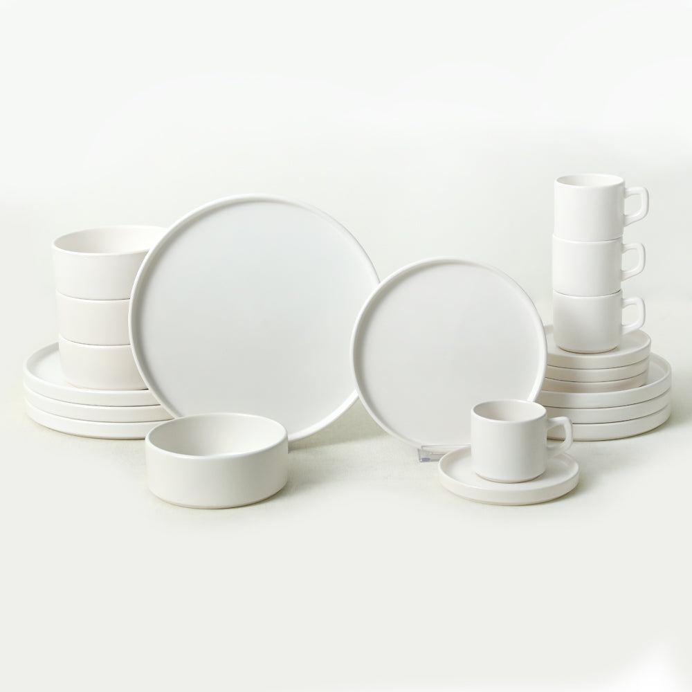 Matte White Stackable Dinner/Breakfast Set 20 Pieces for 4 People