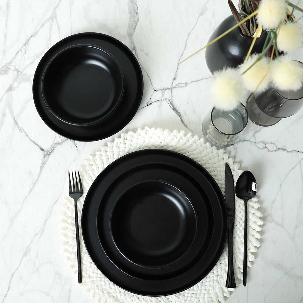 Nordic Matte Black Dining Set 18 Pieces 6 Person