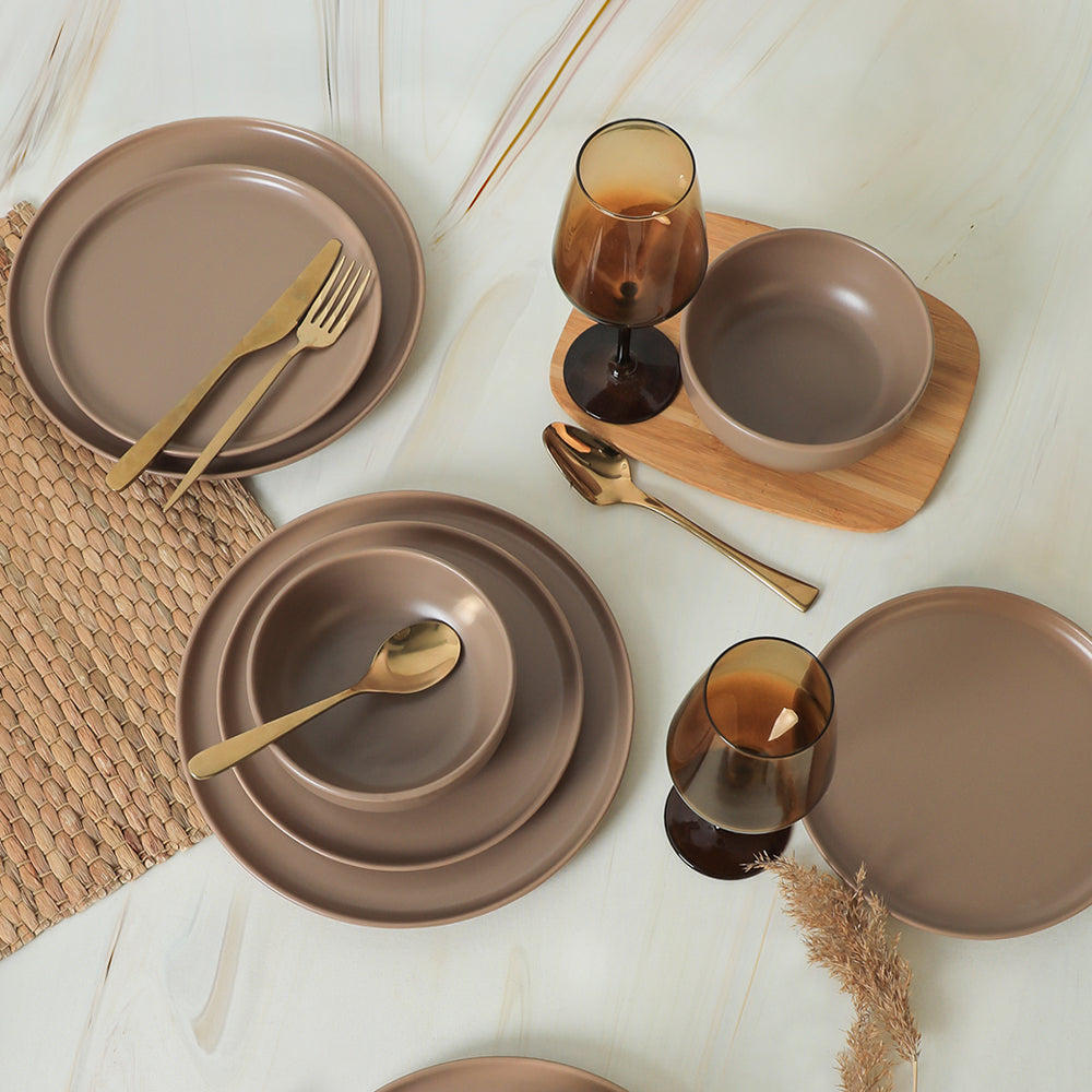 Nordic Matte Earth Taupe Dining Set 18 Pieces 6 Person