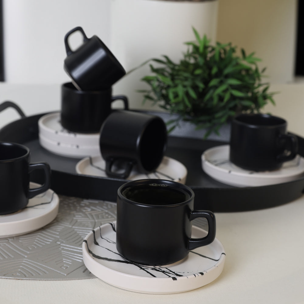 Marble Stackable Tea Set 12 Pieces for 6 People