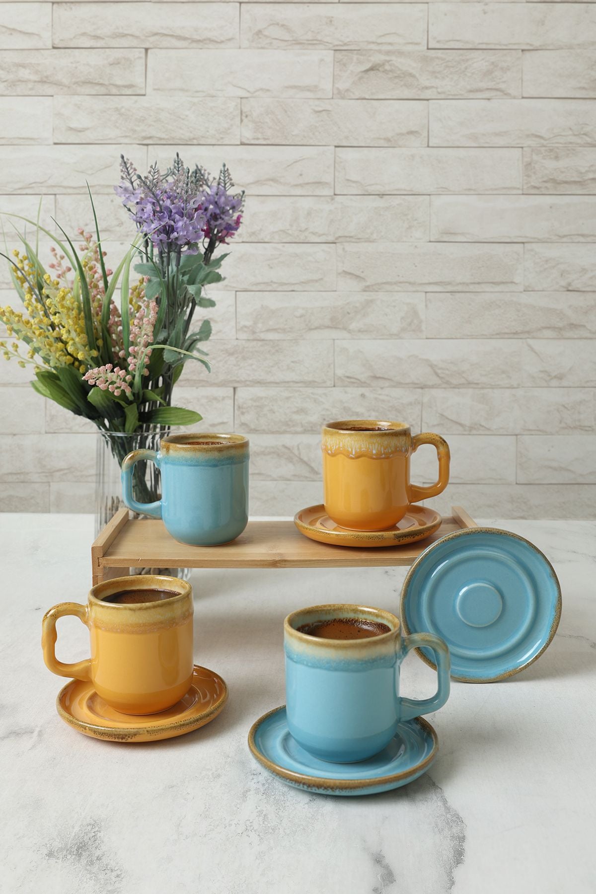 Shizen Yellow/Turquoise Formart Coffee Set 8 Pieces for 4 People
