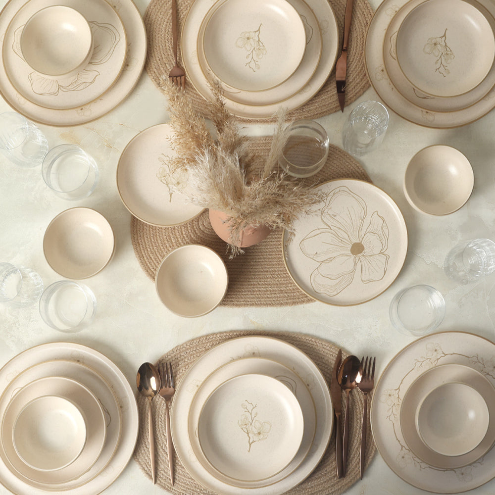 Taupe Bloom Nordic Dinner Set 24 Pieces for 6 People