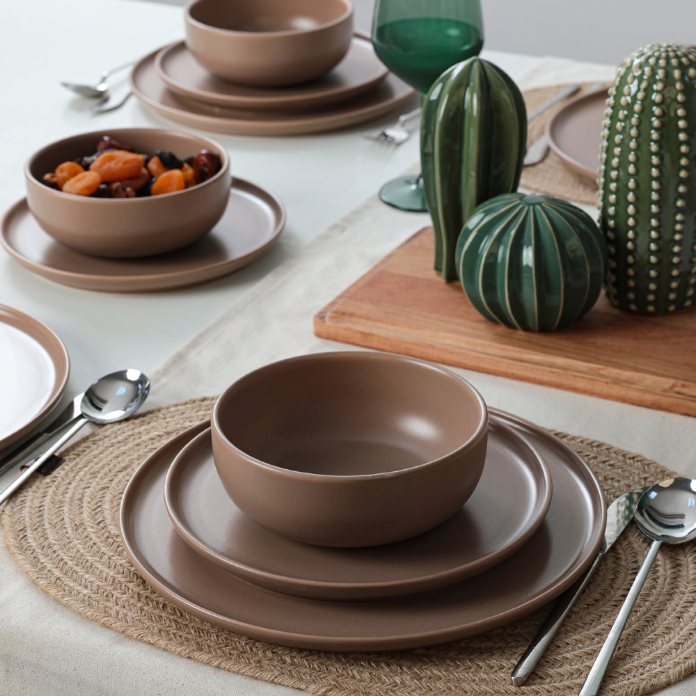 Nordic Matte Earth Taupe Dining Set 18 Pieces 6 Person