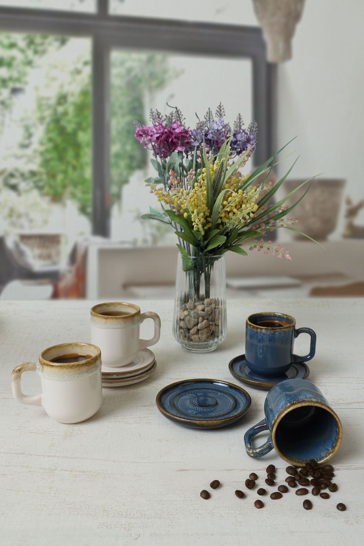 Shizen Blue/Cream Formart Coffee Set 8 Pieces for 4 People