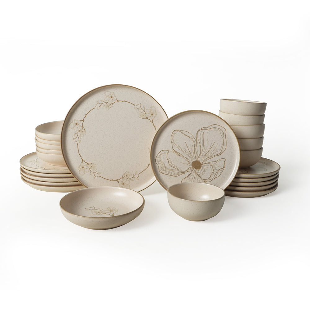 Taupe Bloom Nordic Dinner Set 24 Pieces for 6 People