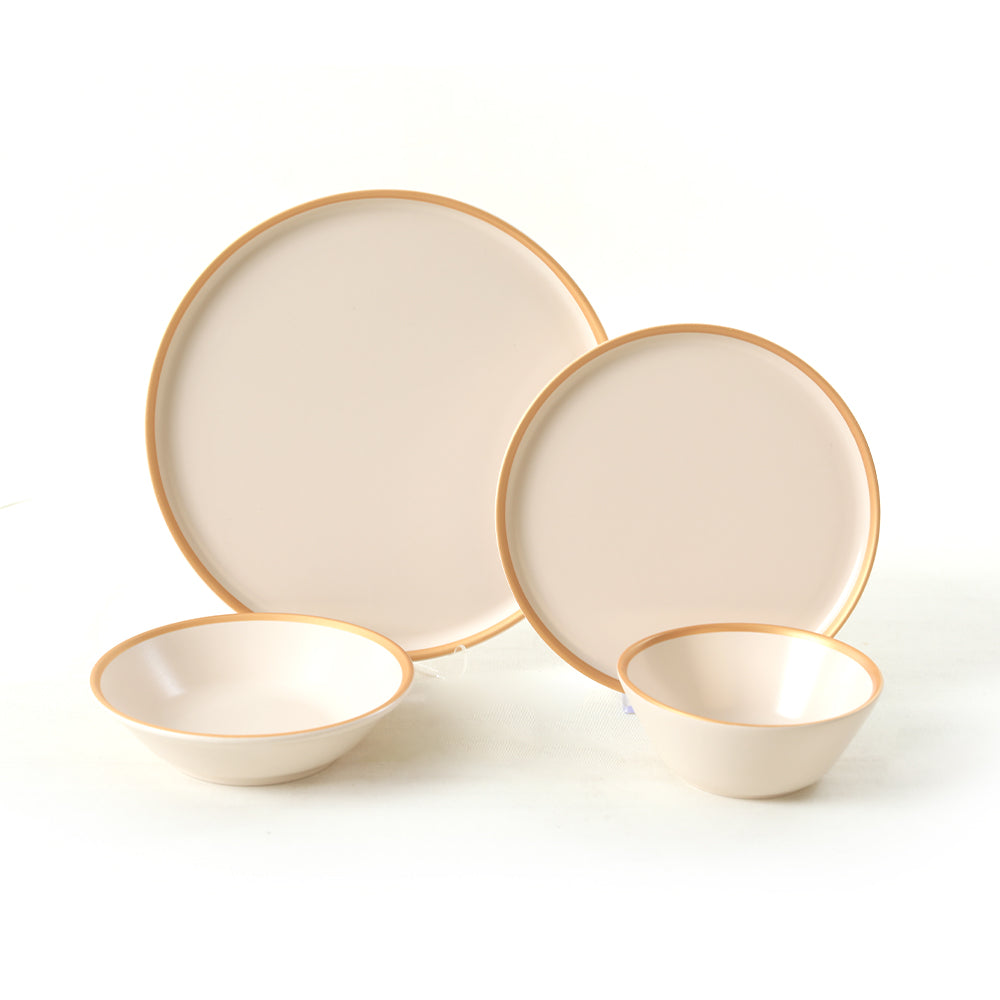 Matte Cream Gold Netted Dining Set 24 Pieces for 6 People