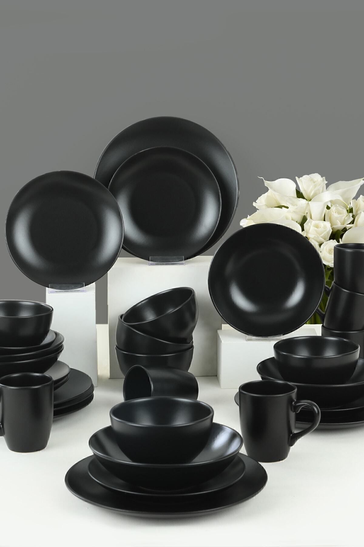 Alfa Matte Black Dinner Set 30 Pieces for People – by Bler's