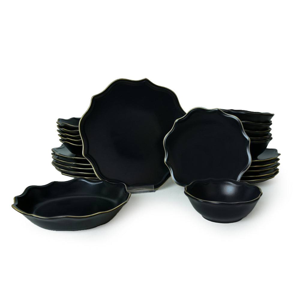 Matte Black Gold Netted Romeo Dining Set 24 Pieces for 6 People