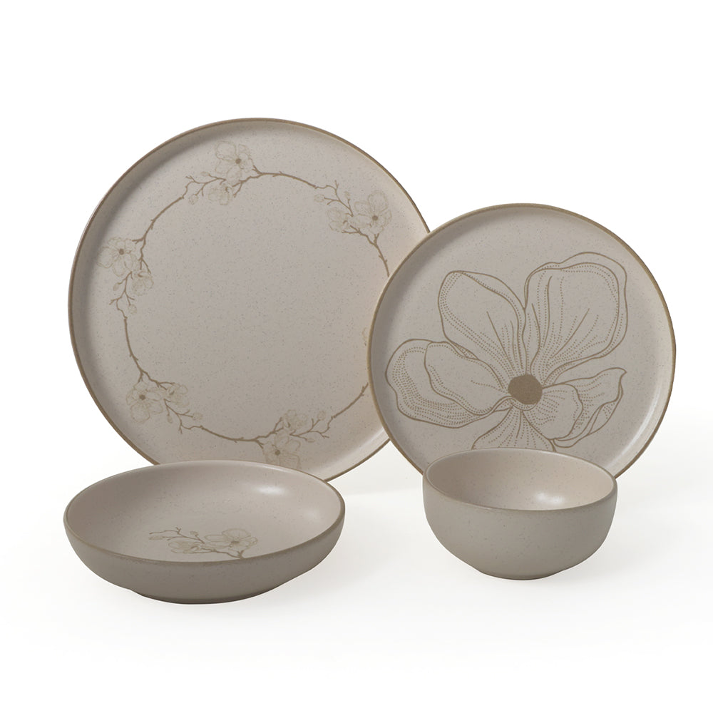 Taupe Bloom Nordic Dinner Set 24 Pieces for 6 People