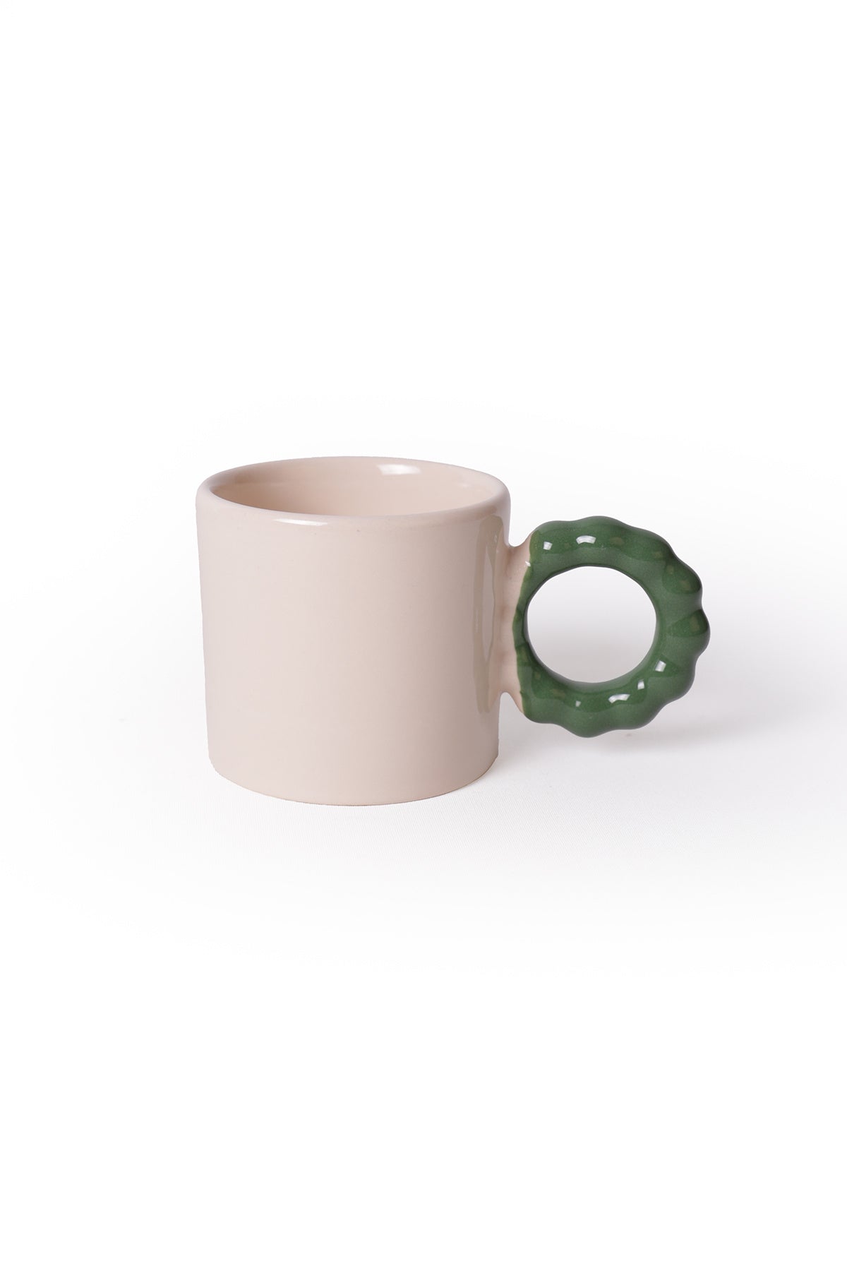 Cream Pearl Mug with Green Handle, 8 cm, 2 Pieces