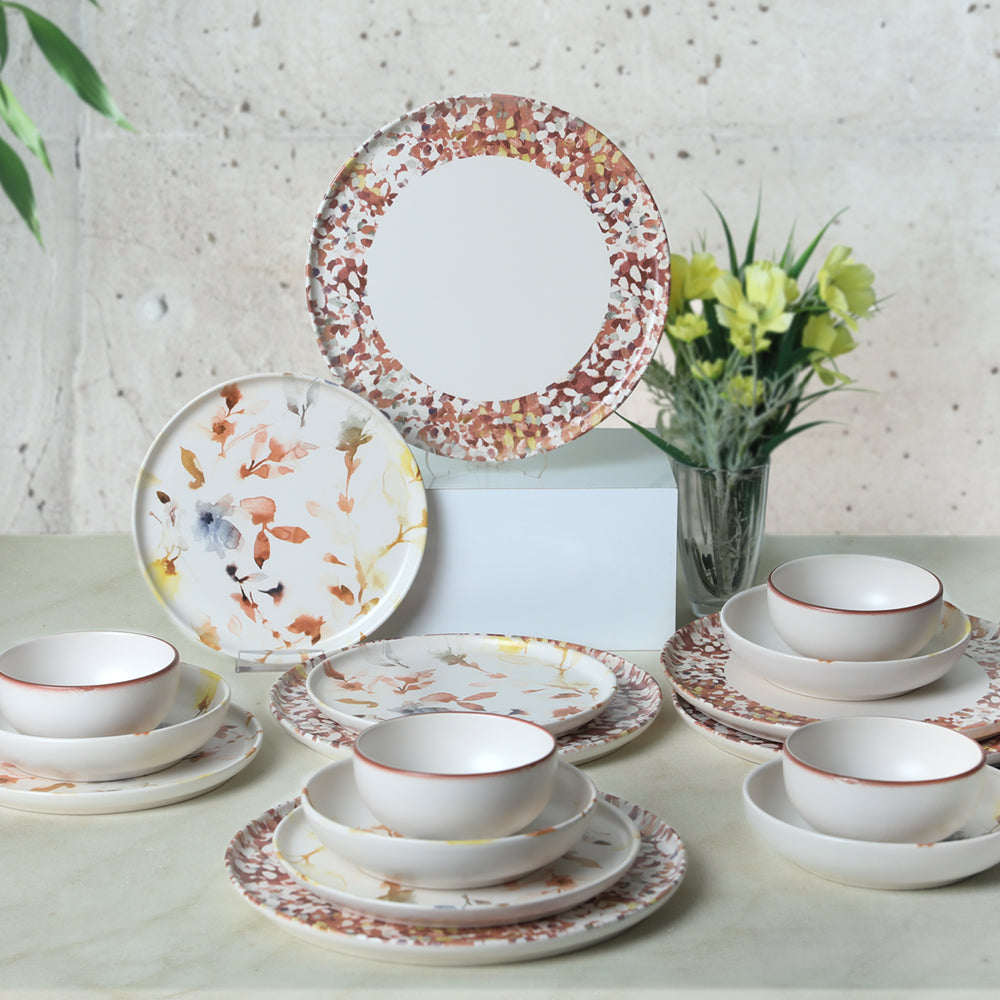 Brown Flowers Nordic Dinner Set 24 Pieces for 6 People