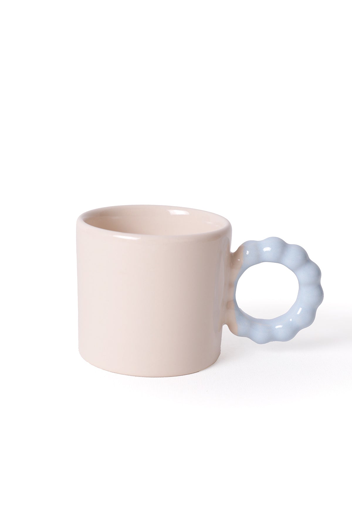 Cream Pearl Mug with Blue Handle, 8 cm, 2 Pieces