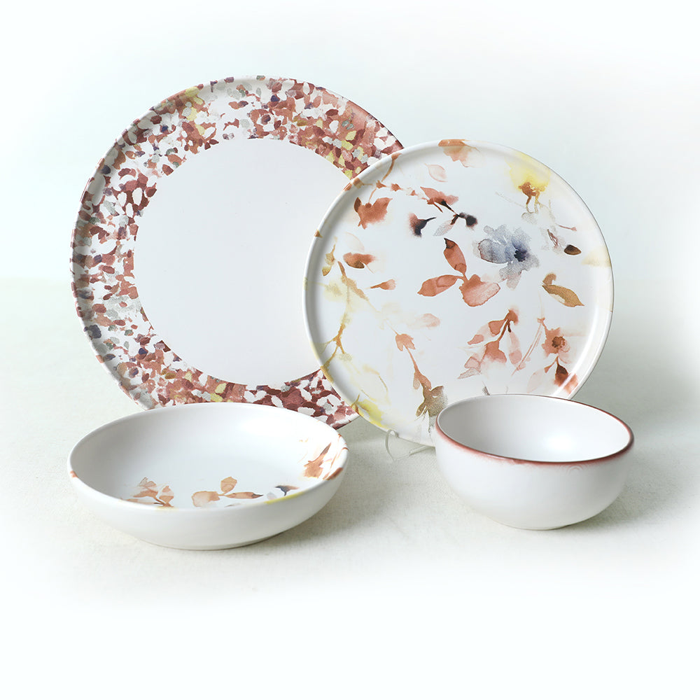 Brown Flowers Nordic Dinner Set 24 Pieces for 6 People