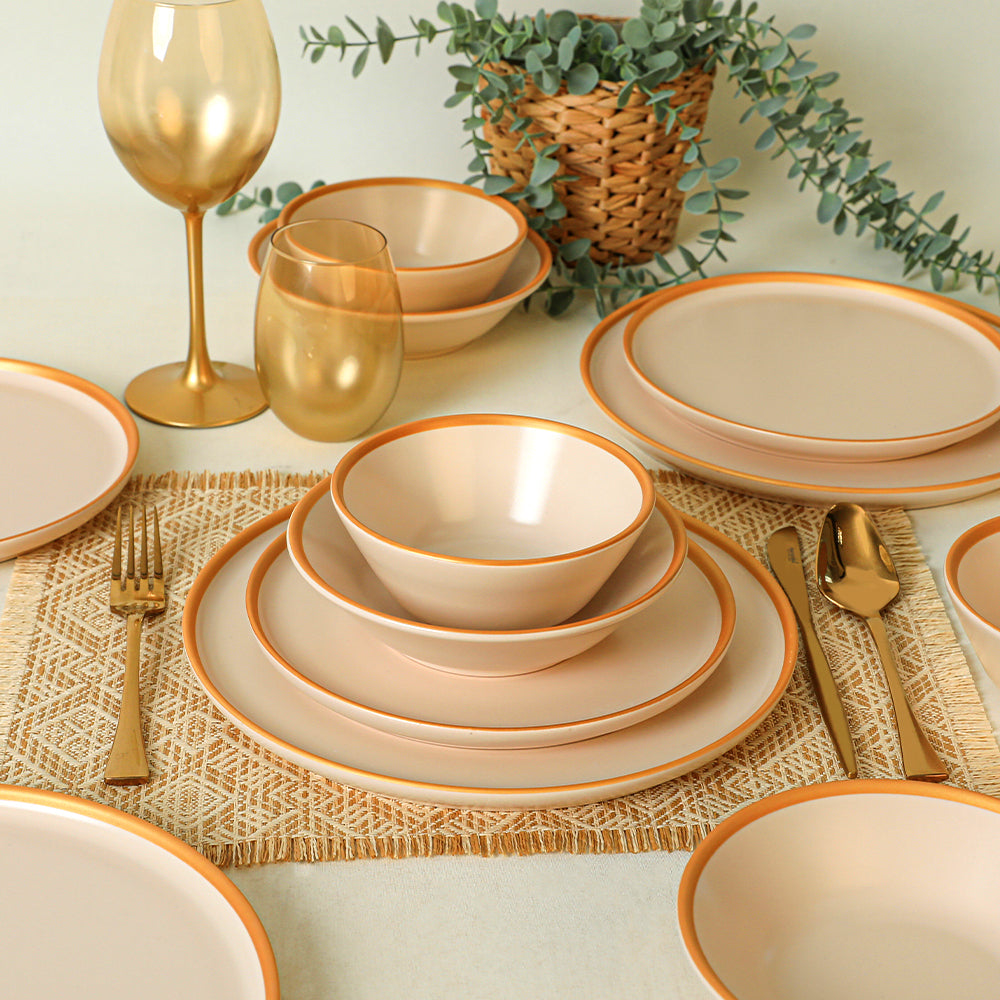 Matte Cream Gold Netted Dining Set 24 Pieces for 6 People