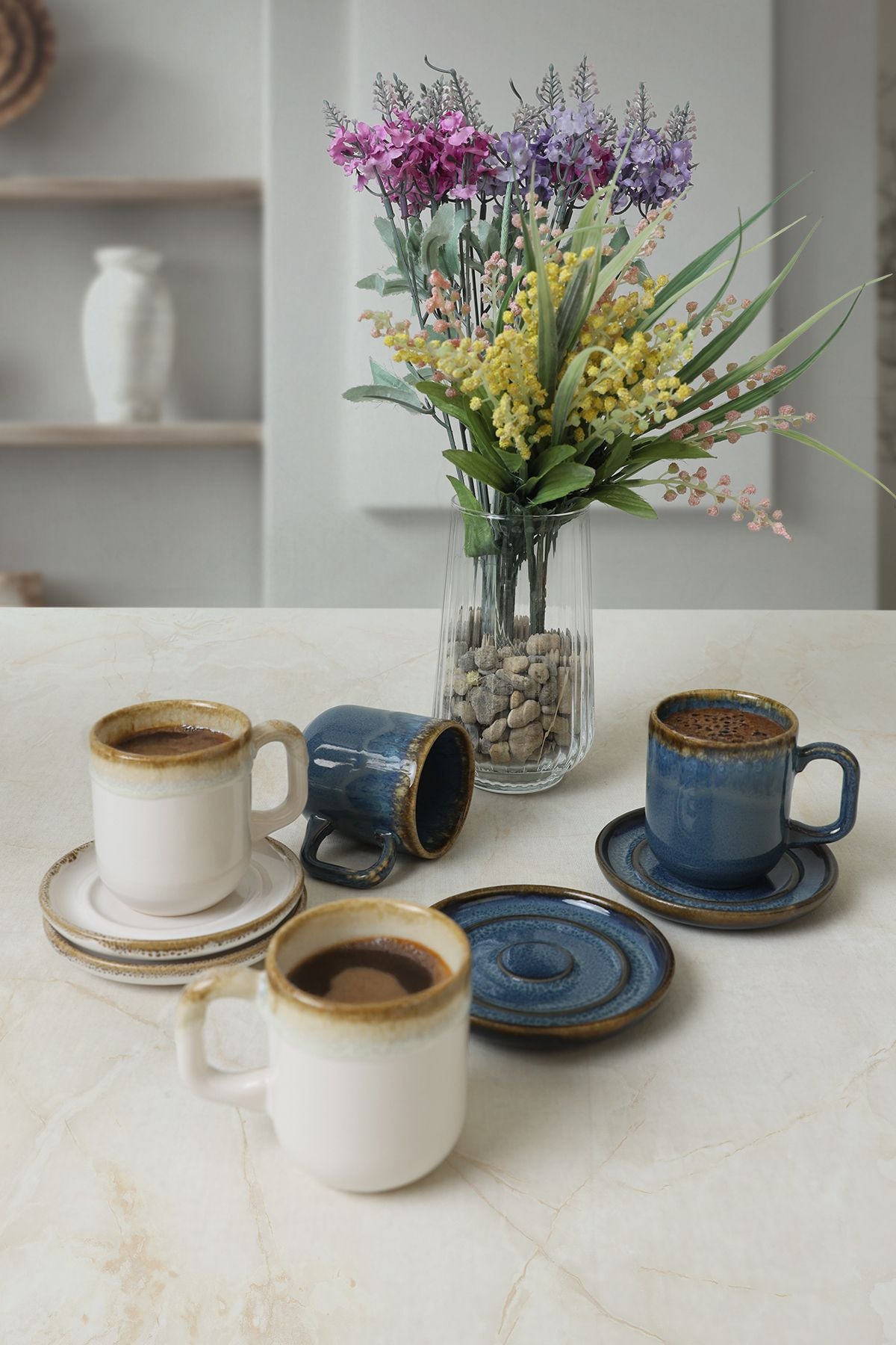 Shizen Blue/Cream Formart Coffee Set 8 Pieces for 4 People