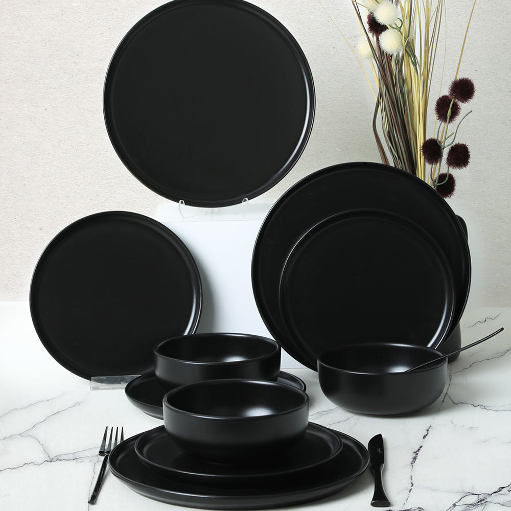 Nordic Matte Black Dining Set 18 Pieces 6 Person