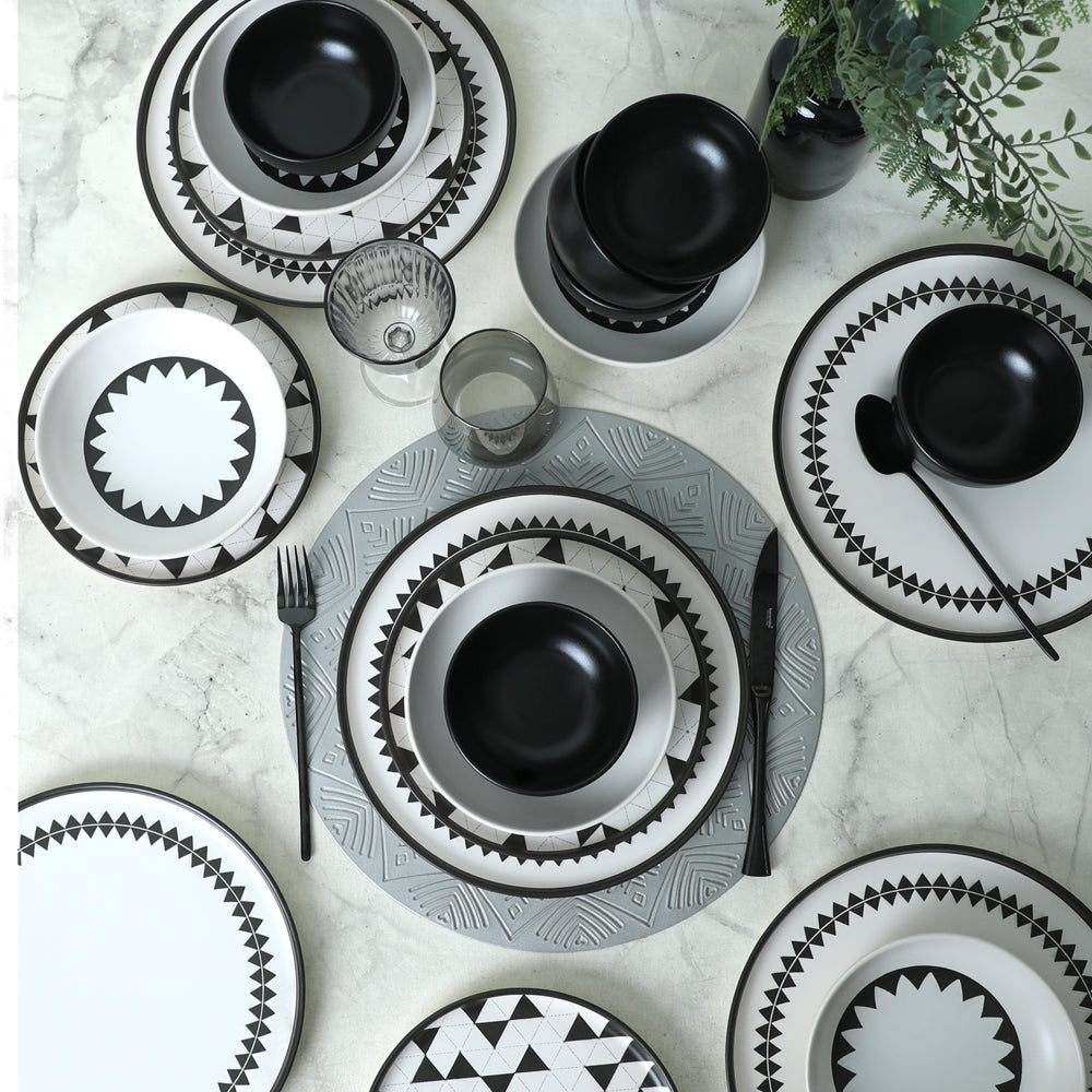 Black Pattern Nordic Dining Set 24 Pieces for 6 People