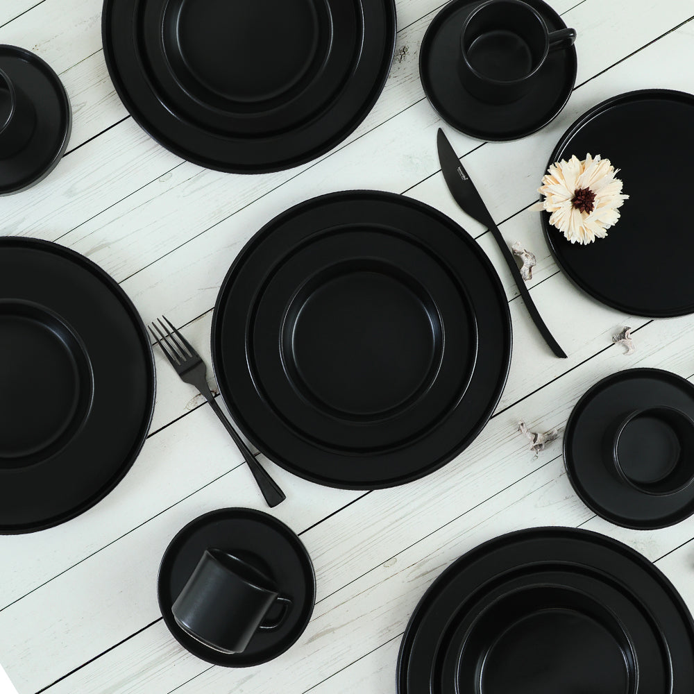 Matte Black Stackable Dining/Breakfast Set 20 Pieces for 4 People