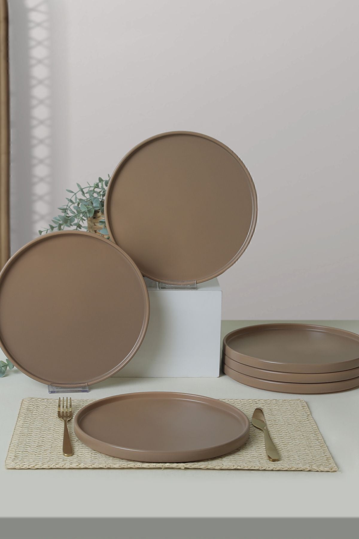 Matte Taupe Stackable Serving Plate 27 cm 6 Pieces
