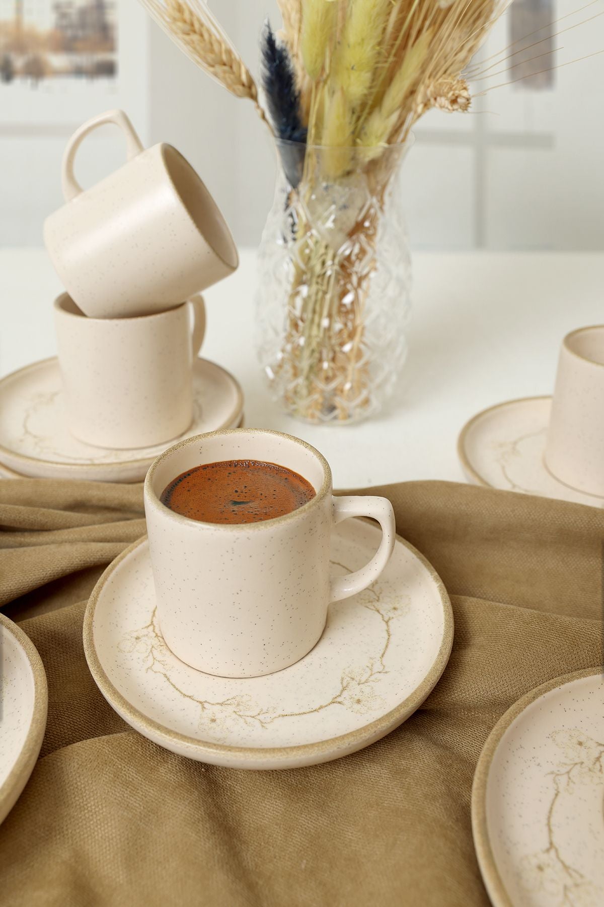 Taupe Bloom Nordic Coffee Set 12 Pieces for 6 People