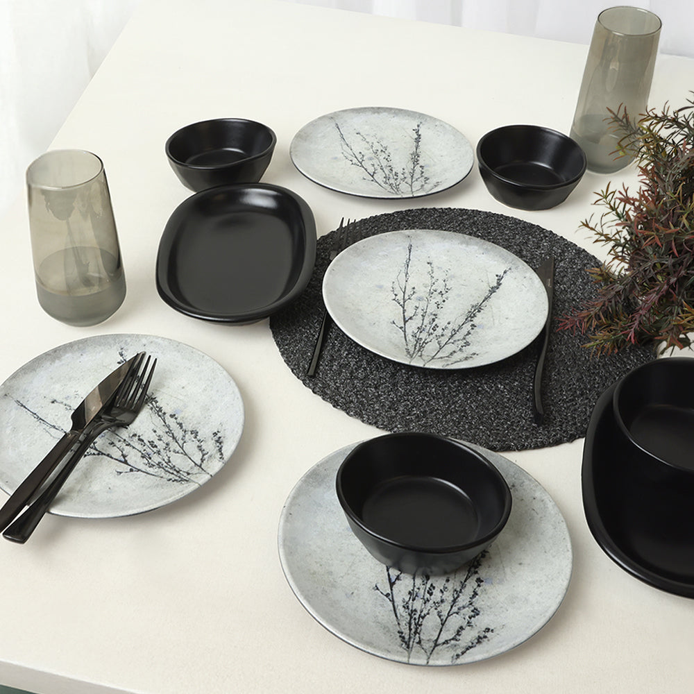 Black Little Flower Breakfast Set 10 Pieces for 4 People